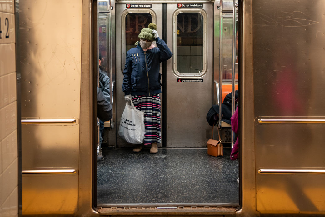 A traveler rides the subway in New York, March 5, 2020. (Getty/David Dee Delgado)