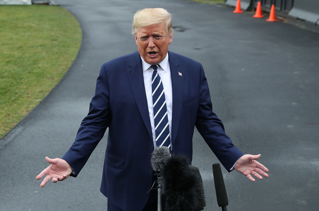 U.S. President Donald Trump speaks to the media, March 2020. (Getty/Mark Wilson)