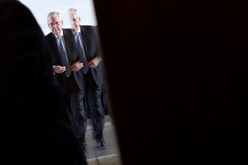 U.S. Senate Majority Leader Mitch McConnell (R-KY) arrives at the U.S. Capitol, March 2020. (Getty/Win McNamee)