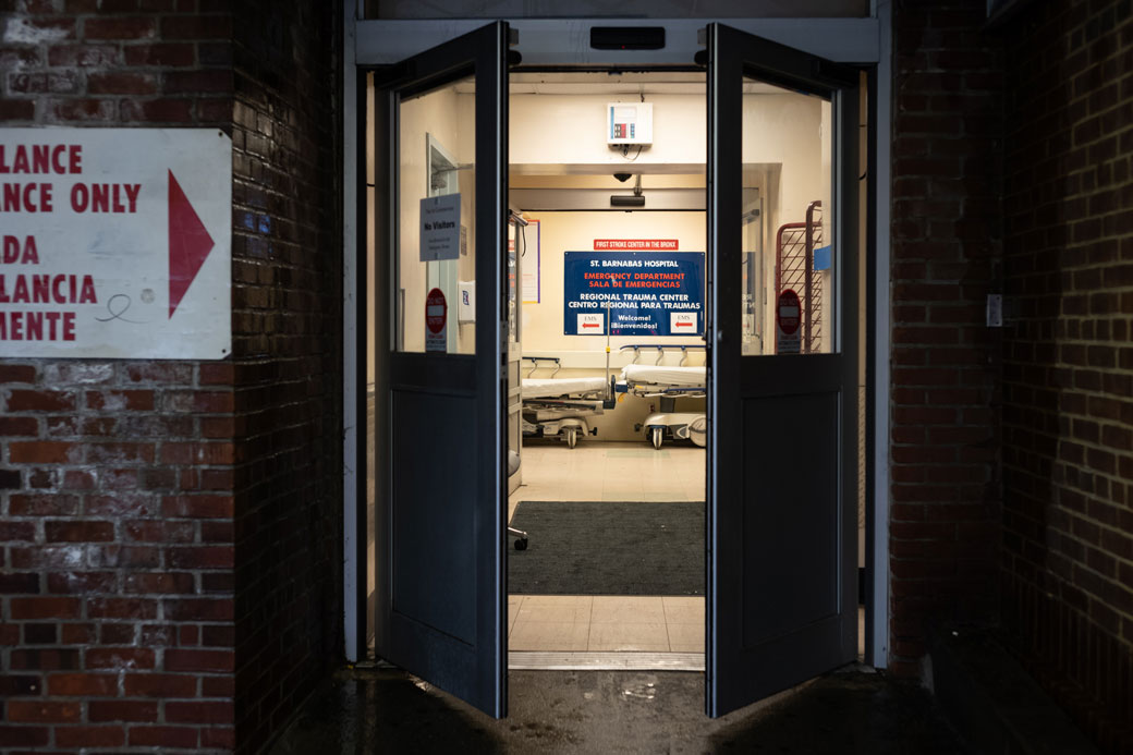 Doors lead into the Emergency Department at St. Barnabas Hospital in the Bronx on March 23, 2020. (Getty/Misha Friedman)
