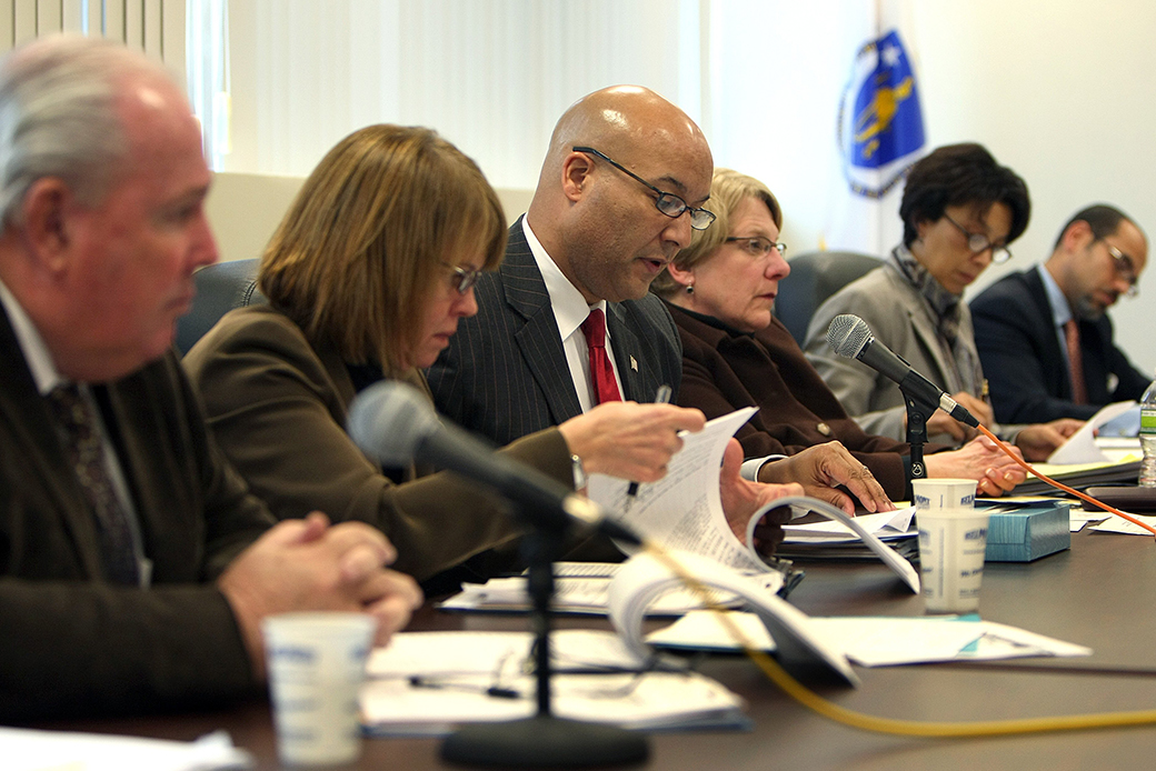 Pictured is a day of hearings at the Massachusetts Parole Board, which recommends clemency to the governor. (Getty/John Tlumacki)
