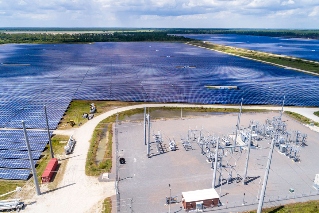  (An aerial photo shows the solar farm that provides energy for Babcock Ranch, a solar-powered community in Florida, May 2019.)