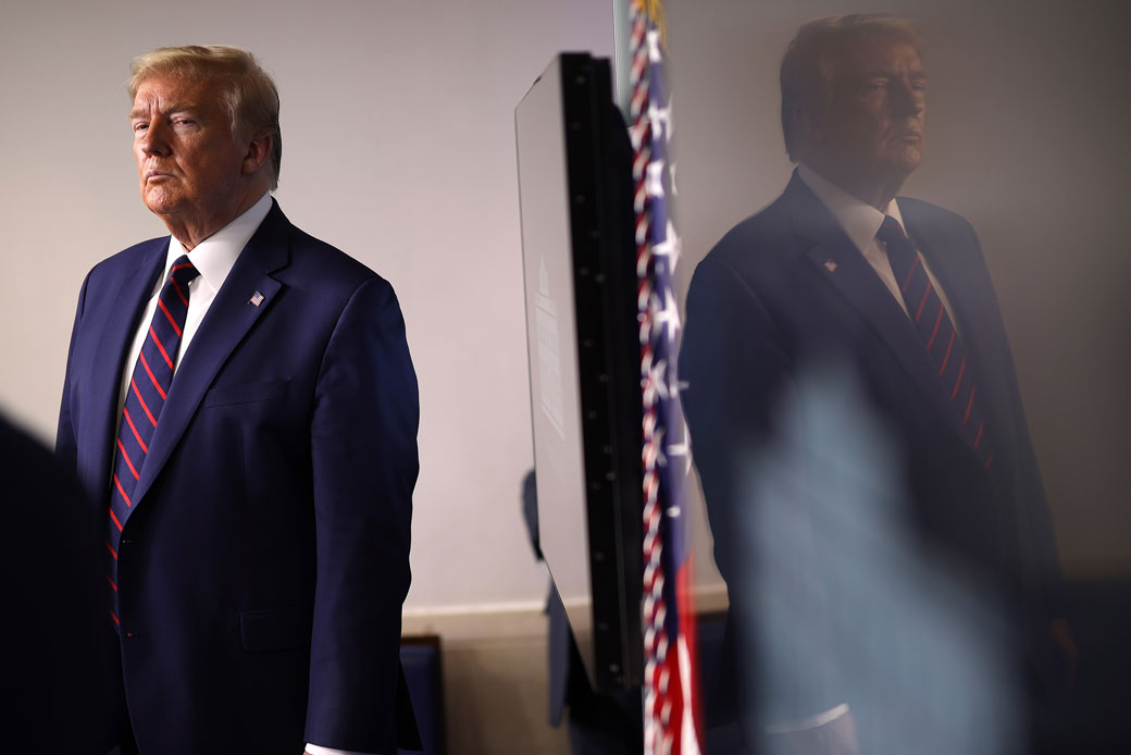 President Donald Trump stands in the press briefing room on April 2, 2020, in Washington, D.C. (Getty/Win McNamee)