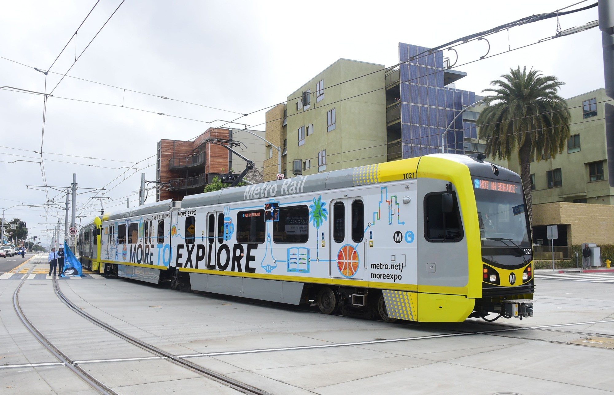 A train passes during the opening of the Expo Line extension between Culver City, California, and Santa Monica, California, on May 20, 2016. (Getty/Frederic J. Brown)