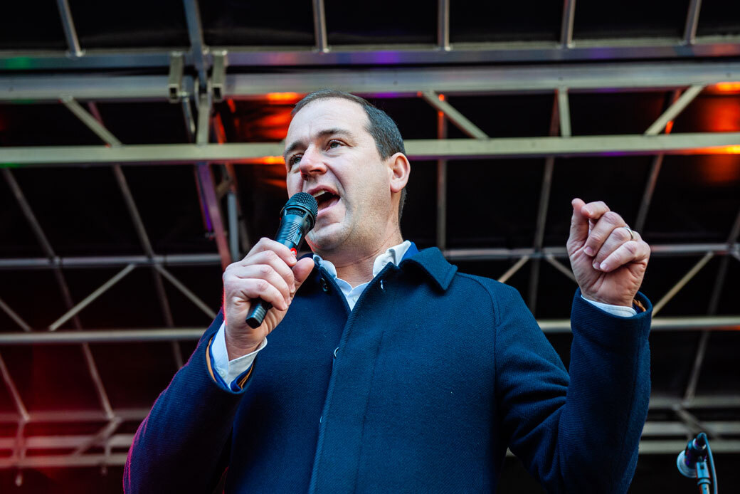 Lodewijk Asscher from the political party PvDA, is seen giving a speech, November 2019. (Getty/Romy Arroyo Fernandez)