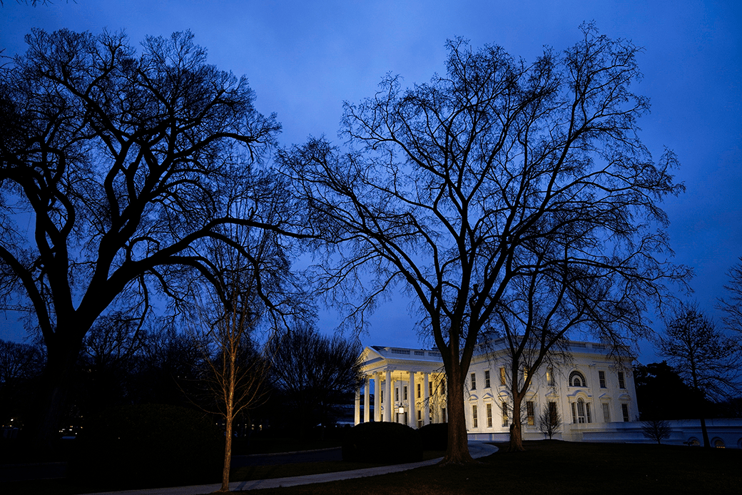 The White House stands at dusk, February 2020. (Getty/Drew Angerer)