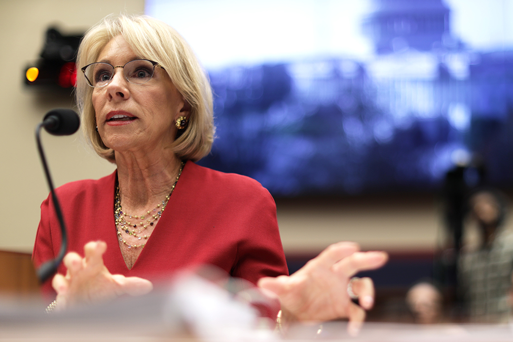 U.S. Secretary of Education Betsy DeVos testifies during a hearing before the House Education and Labor Committee, December 12, 2019, on Capitol Hill in Washington, D.C. (Getty/Alex Wong)