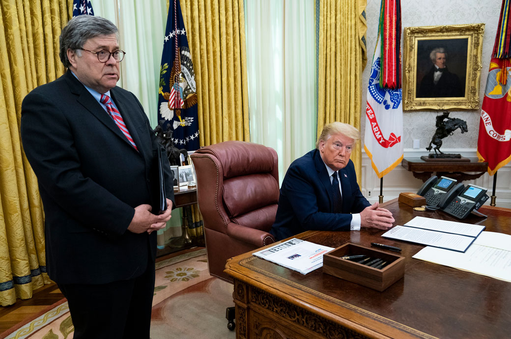 U.S. President Donald Trump with Attorney General William Barr, May 2020. (Getty/Doug Mills-Pool)