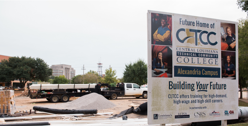 A parking lot is under construction at the new downtown Alexandria campus of Central Louisiana Technical Community College.