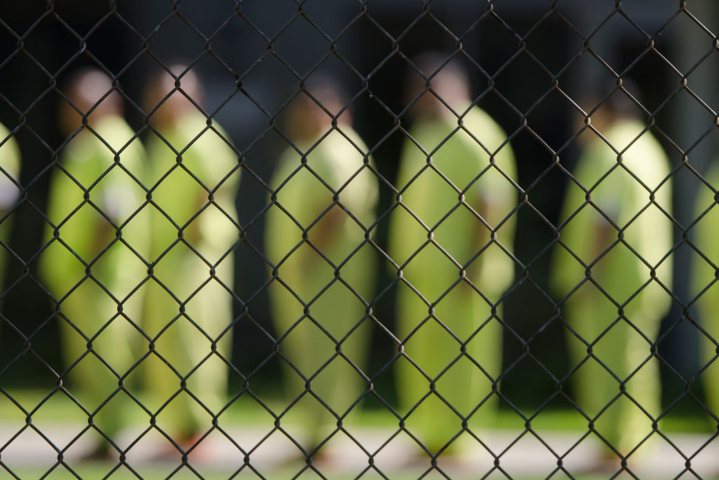 Detainees walk through the an outdoor yard at the Theo Lacy Facility in Orange, California, on, March 14, 2017. (Getty/Jeff Gritchen/Digital First Media/Orange County Register)