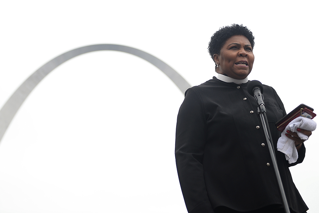 The Rev. Traci Blackmon delivers remarks during a protest rally over restrictive abortion laws on May 21, 2019, in St Louis. (Getty/Michael B. Thomas)