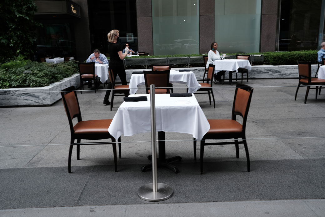 A table stands empty at a restaurant in New York City, August 31, 2020. (Getty/Spencer Platt)