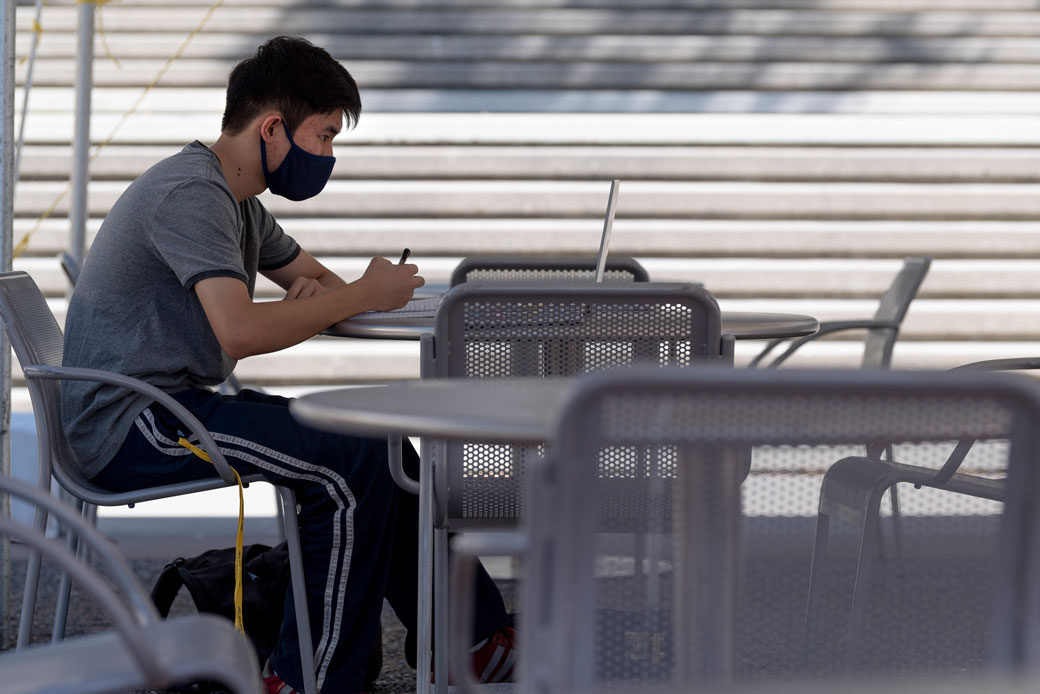 A college student studies in Irvine, California, October 2020. (Getty/Orange County Register/MediaNews Group/Paul Bersebach)