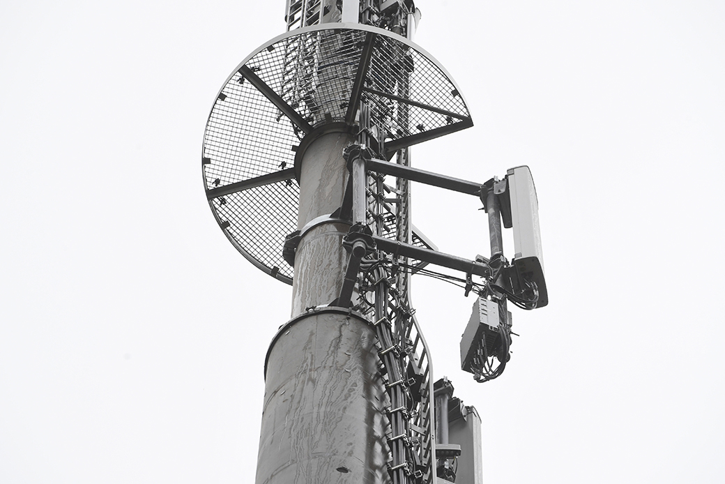 Mobile phone antennas of the 5G mobile phone standard are attached to a mobile phone mast in Germany, February 2020. (Getty/Stefan Sauer)