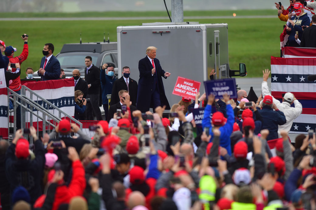 President Donald Trump arrives for a rally in Pennsylvania, October 2020. (Getty/Mark Makela)