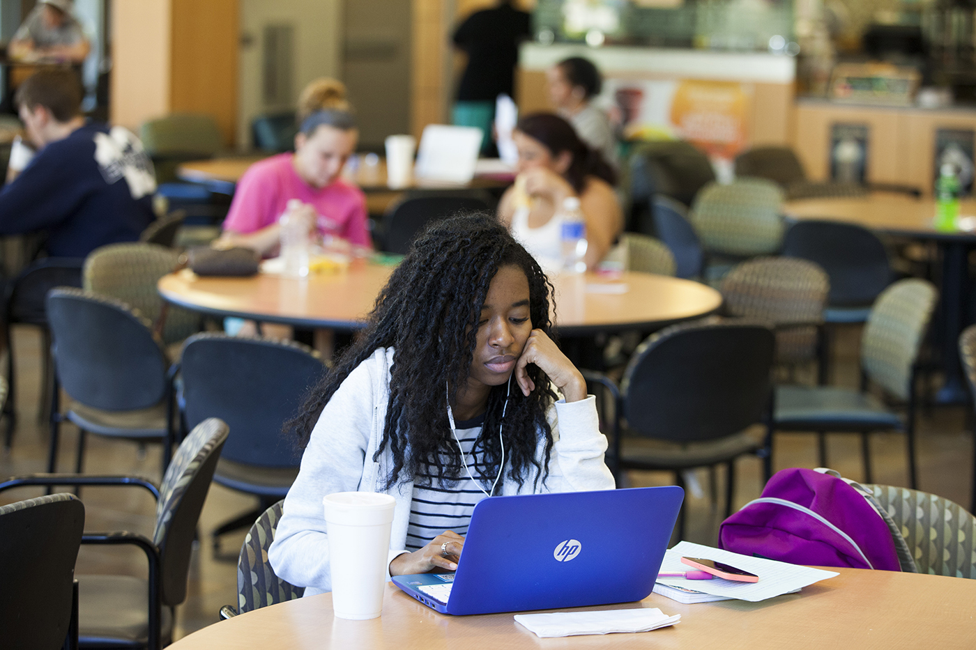 FREDERICK, MD - OCTOBER 6: Students study and eat in the student center at Frederick Community College, on October 6, 2015 in Frederick, Maryland. About 16,000 students of all ages attend college at FCC. Tuition and fees are about half of what they are at four-year public colleges in Maryland. Financial aid options help make learning more accessible for all students. People living in this small city have a median income a bit above the national median. Its homeownership rate is a bit below average. (Photo by Melanie Stetson Freeman/The Christian Science Monitor via Getty Images)