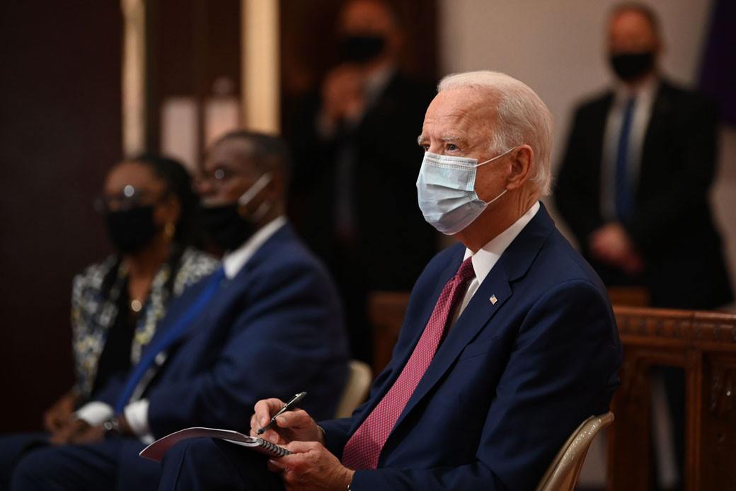Former Vice President Joe Biden meets with religious leaders at Bethel AME Church in Wilmington, Delaware, on June 1, 2020. (Getty/AFP/Jim Watson)