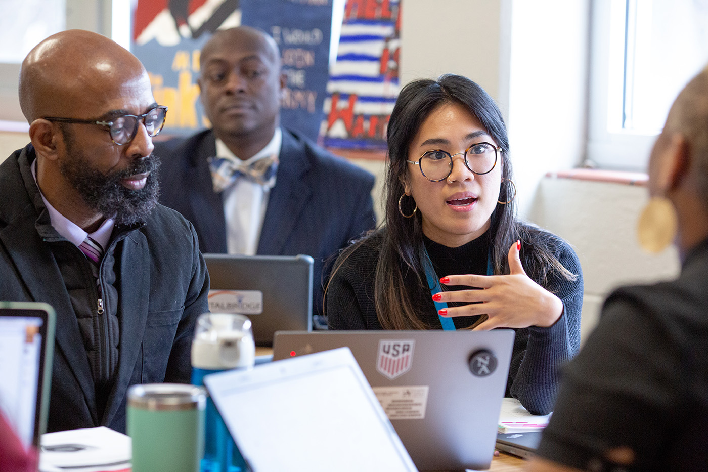 Middle school history teachers discuss their lesson plans for teaching about the Great Depression. <br><strong>Photo by Allison Shelley for American Education: Images of Teachers and Students in Action</strong>