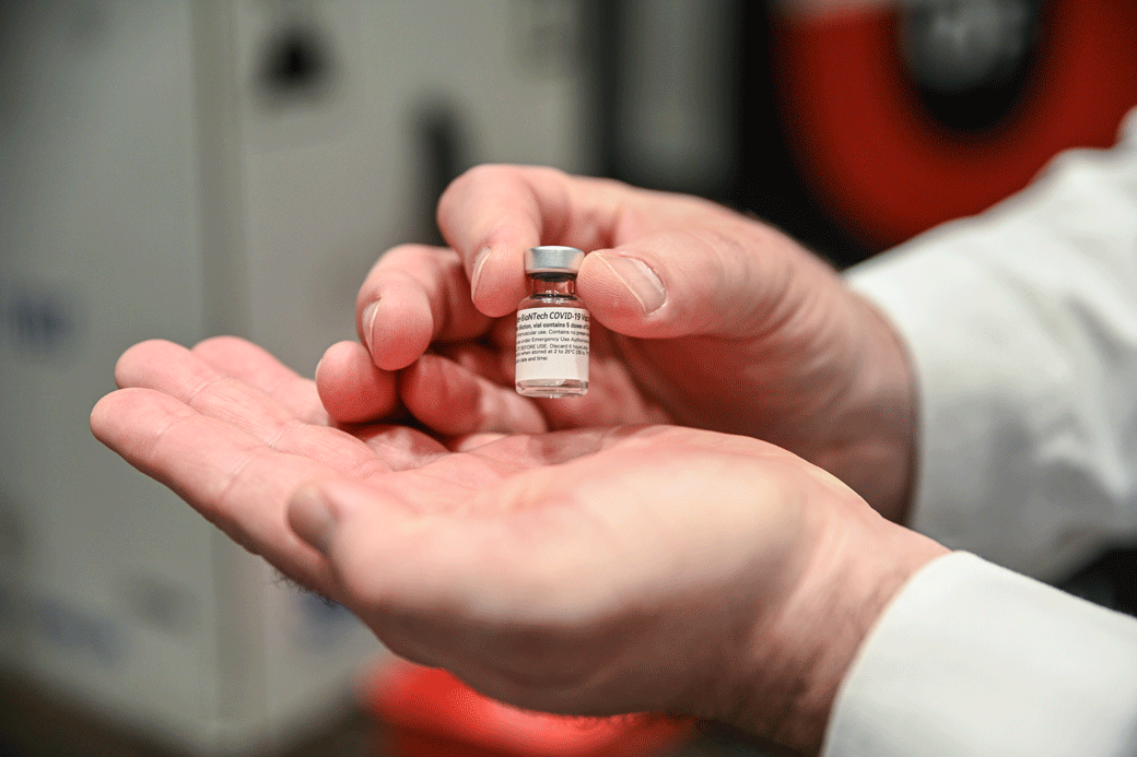A vial of COVID-19 vaccination at University of Louisville Hospital, December 2020. (Getty/Jon Cherry)