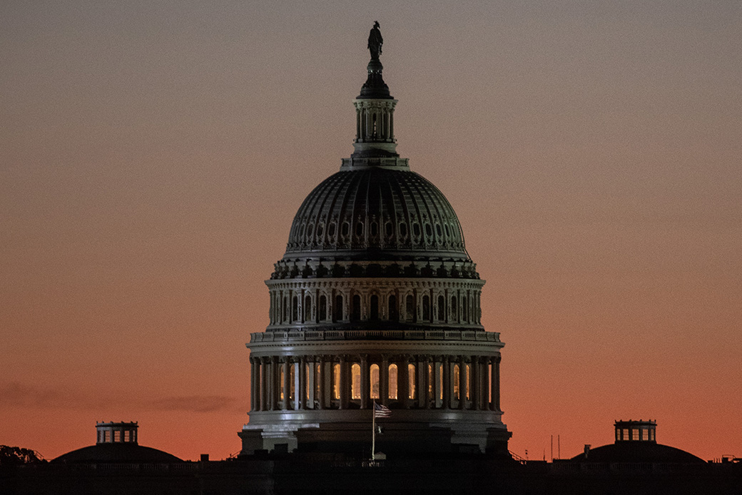 The sun rises over the U.S Capitol Building on Election Day, November 3, 2020, in Washington. (Getty/Chris McGrath)