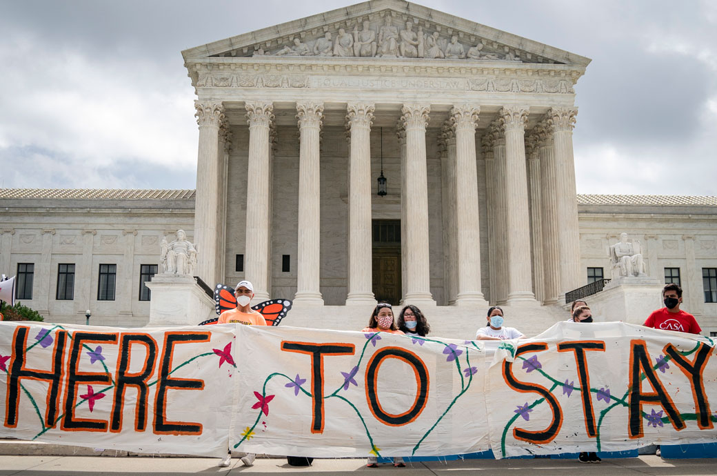 DACA recipients and their supporters rally outside the U.S. Supreme Court, June 2020. (Getty/Drew Angerer)