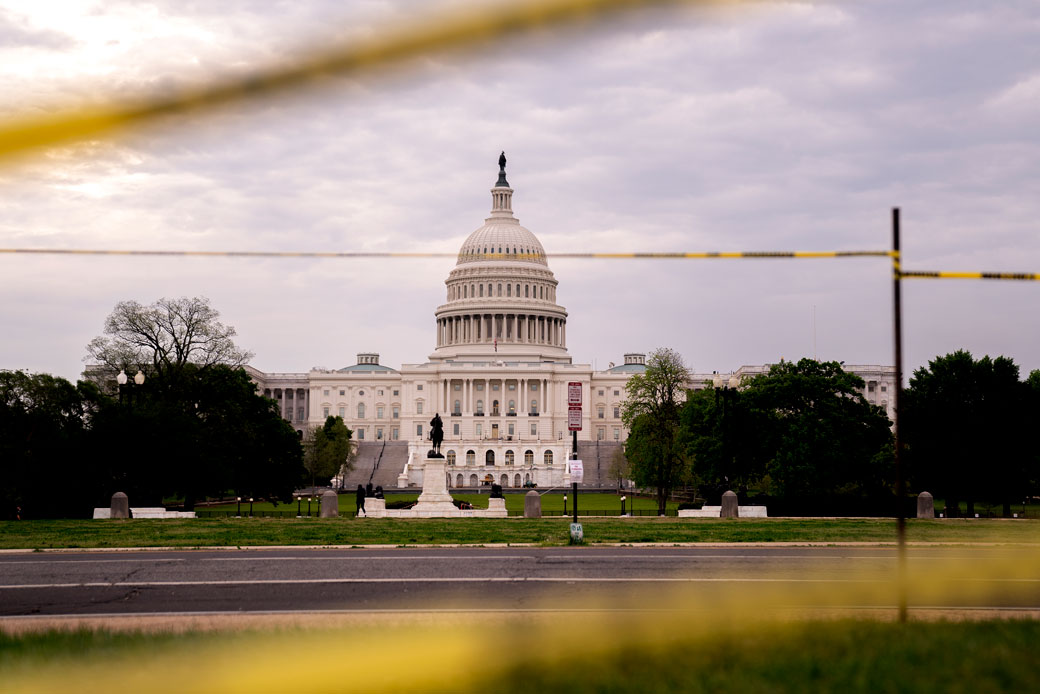 The U.S. Capitol is seen through caution tape on April 29, 2021, in Washington, D.C. (Getty/Stefani Reynolds)