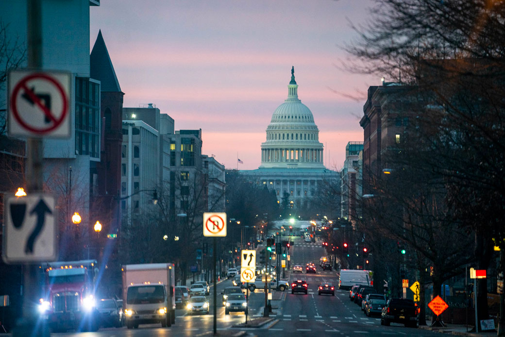 The U.S. Capitol is seen at sunrise on February 10, 2021. (Getty/Sarah Silbiger)