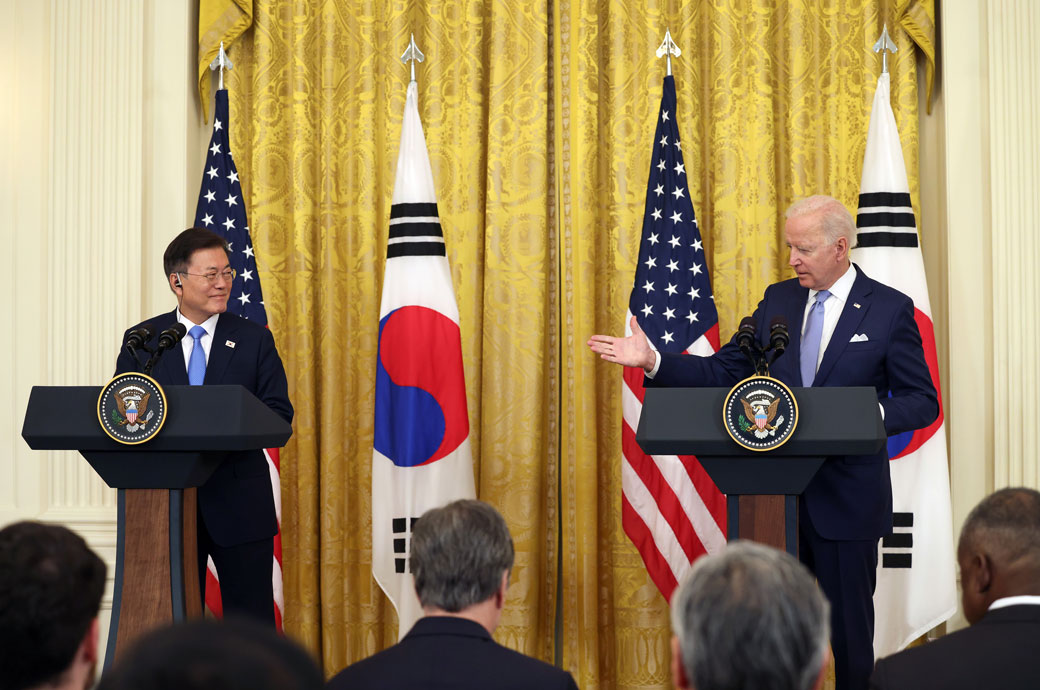 U.S. President Joe Biden and South Korean President Moon Jae-in, May 2021. (Getty/Anna Moneymaker)
