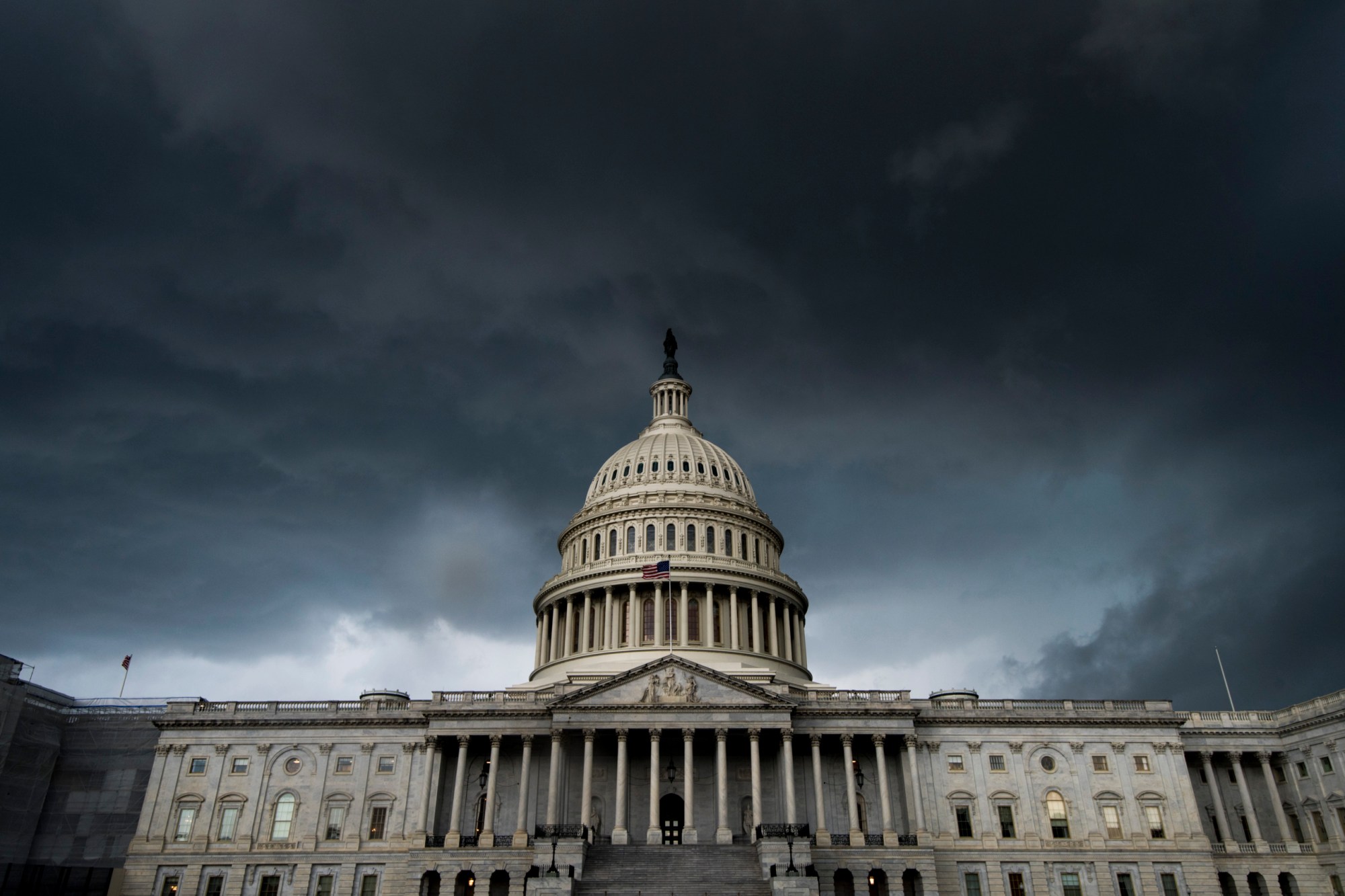 A thunderstorm passes over the U.S. Capitol, July 2019. (Getty/Bill Clark)