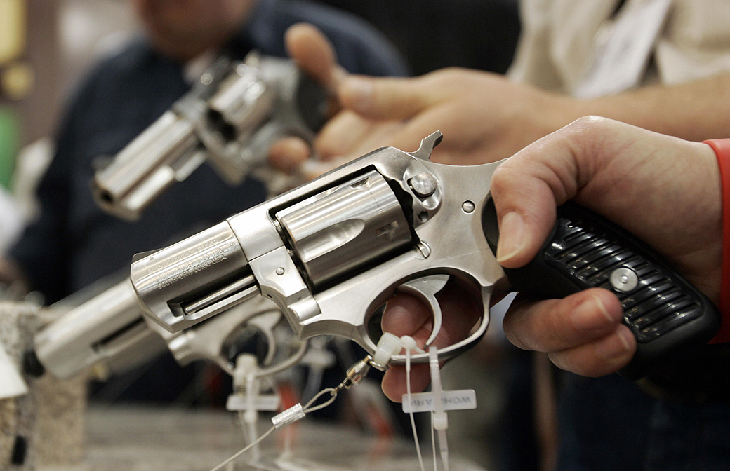 A revolver on display during a National Rifle Association convention in Milwaukee, May 2006. (Getty/Jeff Haynes/AFP)