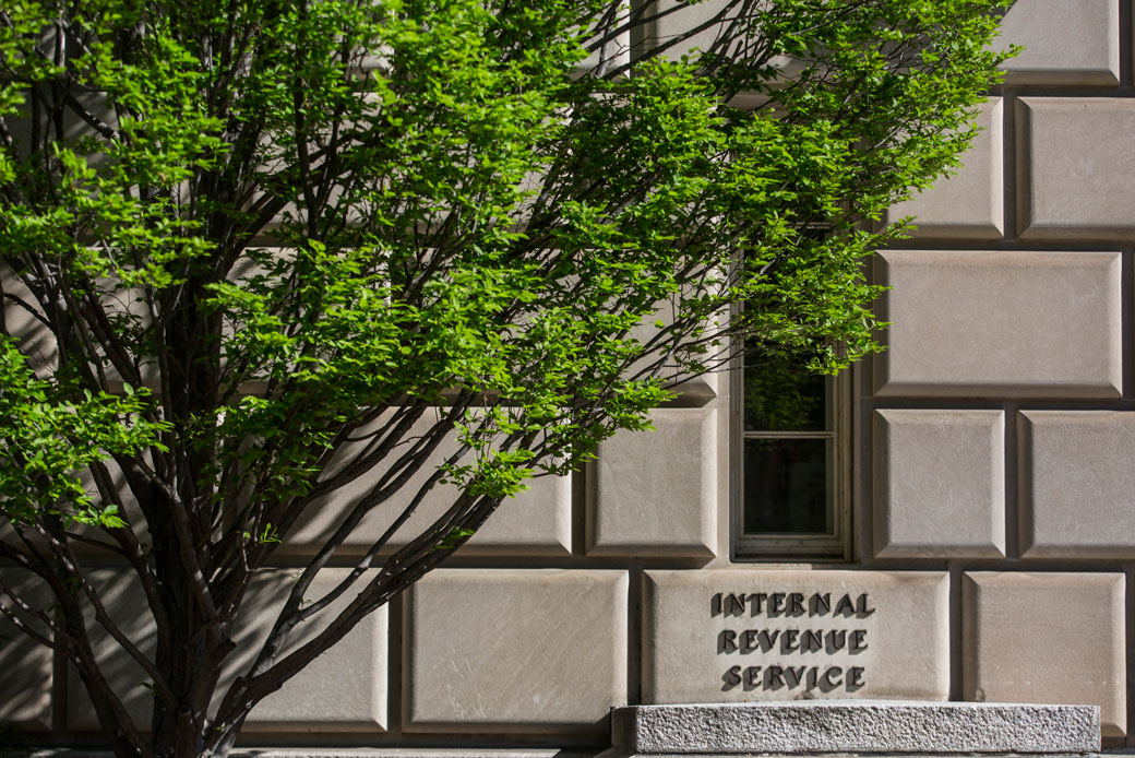 The IRS building stands in Washington, D.C., on April 15, 2019, the deadline in the United States for residents to file their income tax returns. (Getty/Zach Gibson)