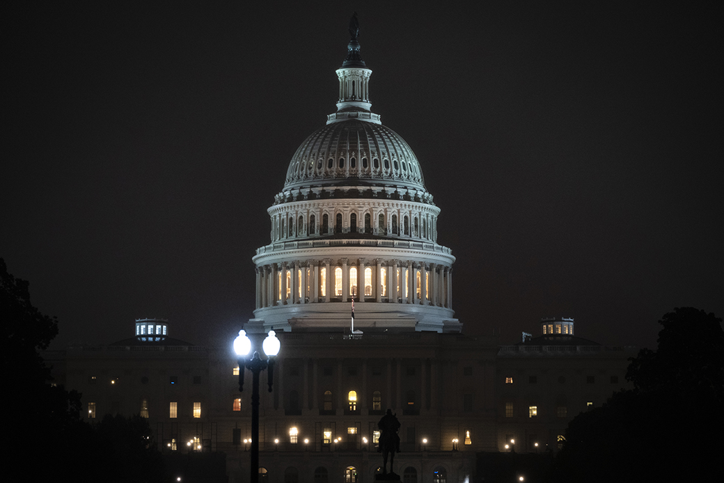 A predawn view of the U.S. Capitol on October 6, 2021 in Washington. (Getty/Drew Angerer)