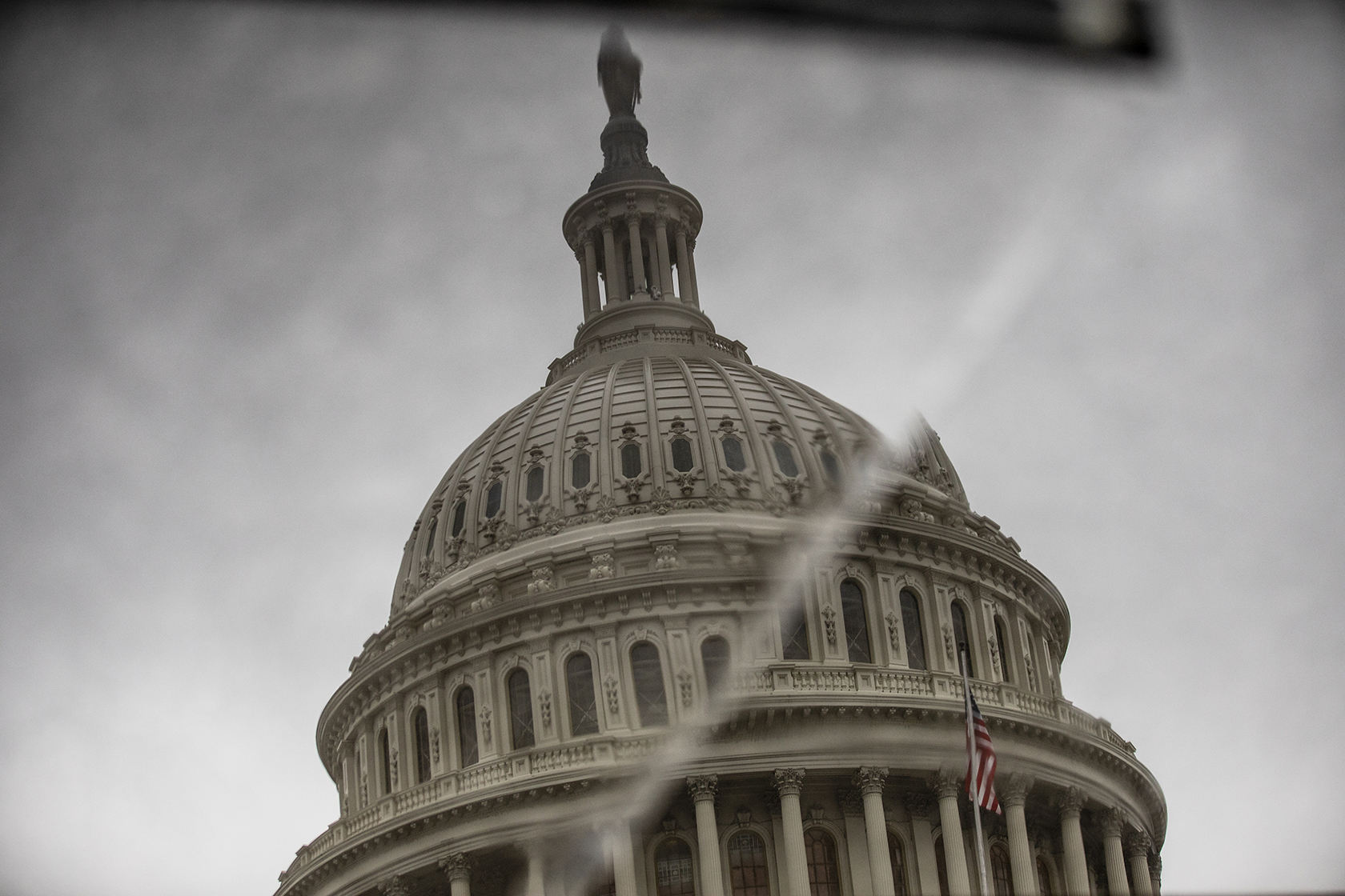 A distorted photograph of the U.S. Capitol building