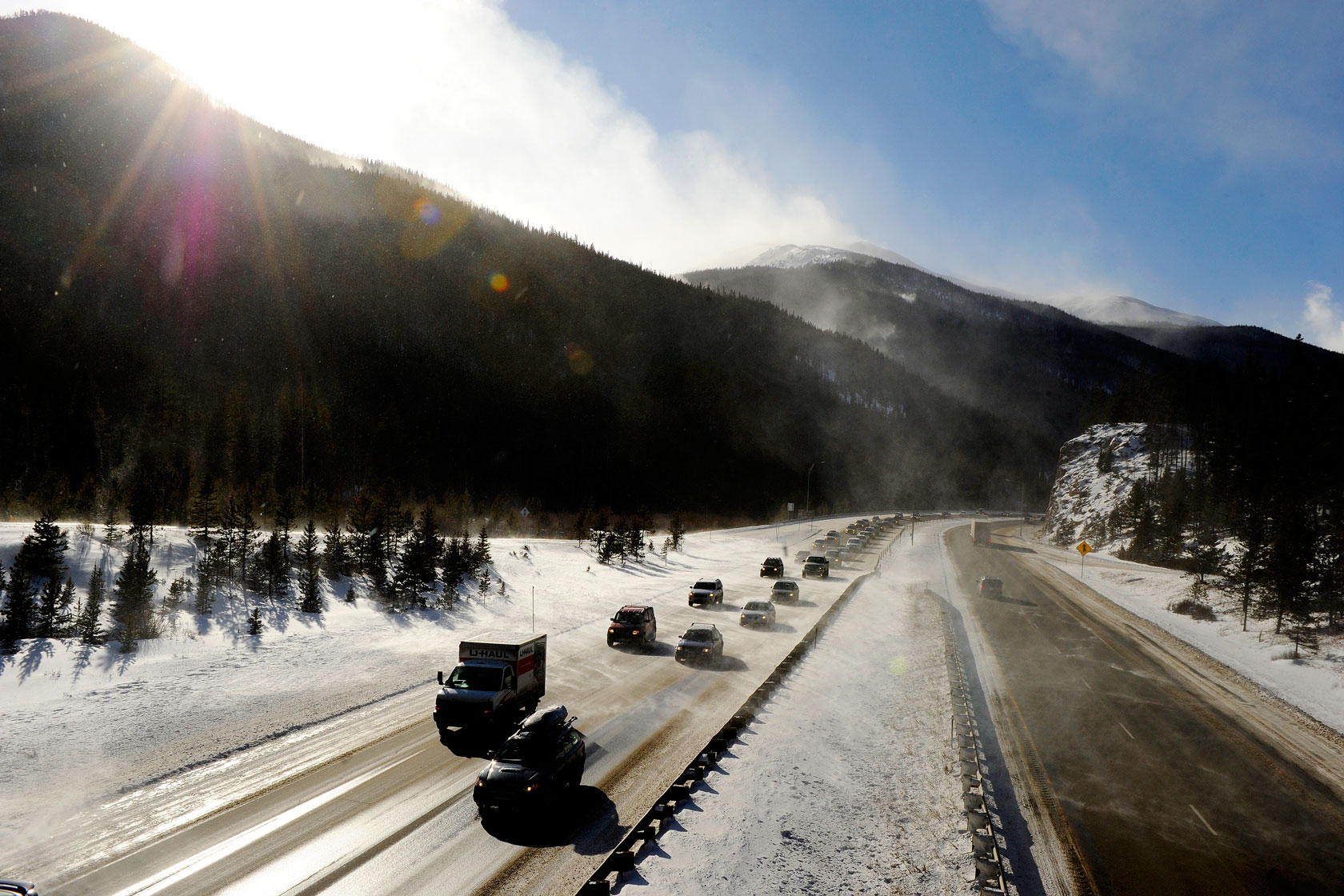 Eastbound traffic is pictured on I-70 in Colorado.