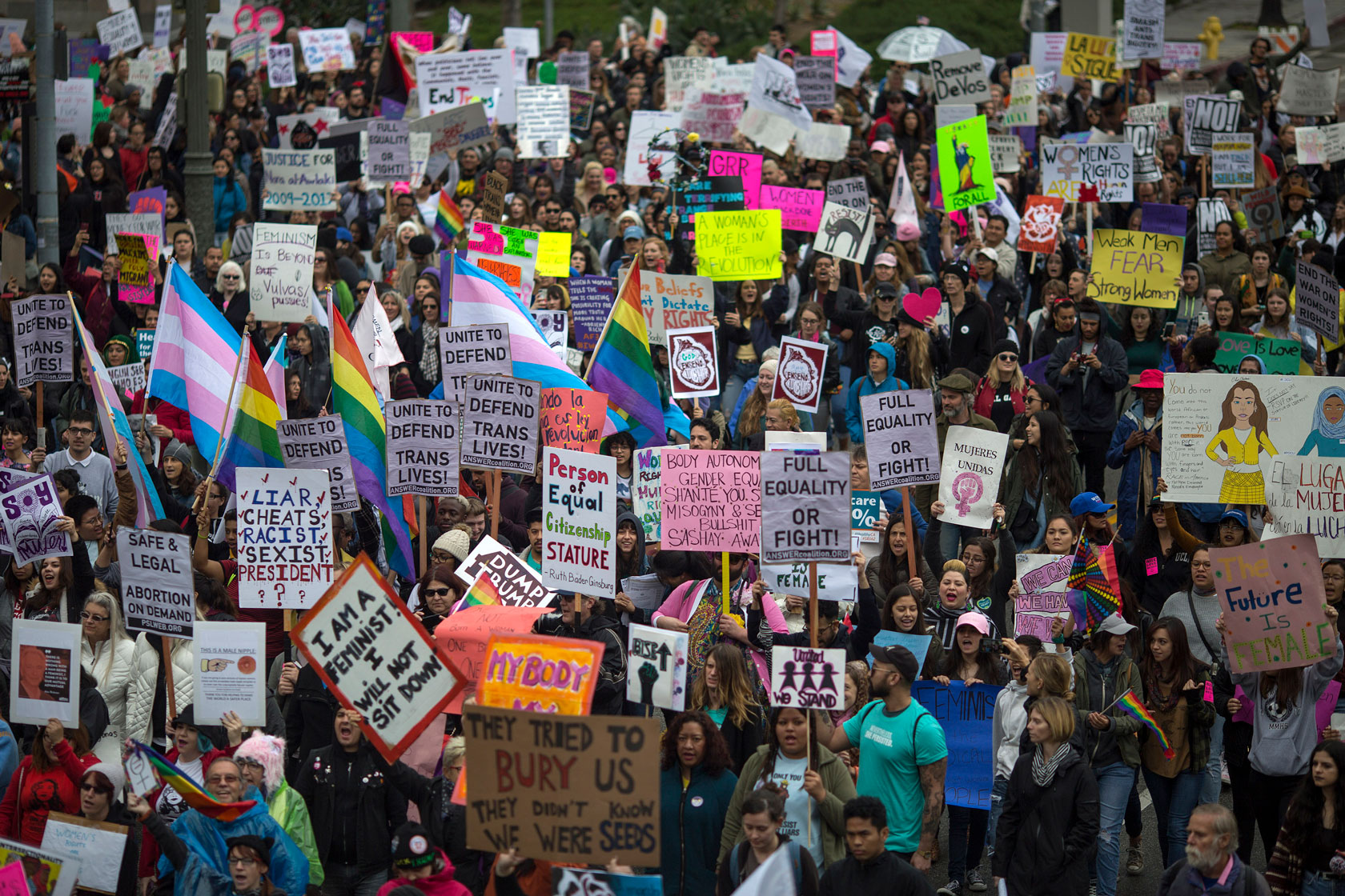 Women march during the International Women's Day March and Rally on March 5, 2017 in Los Angeles, California