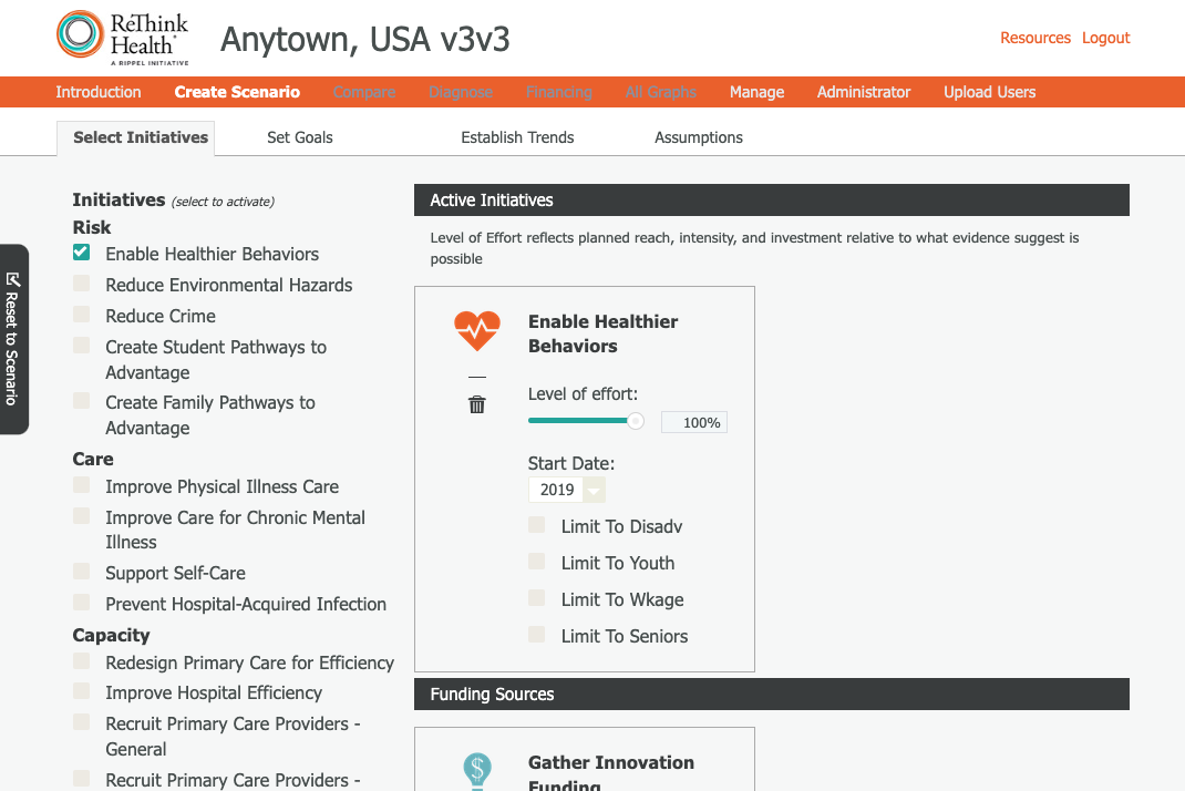 The ReThink Health Dynamics Model is an interactive predictive modeling tool with a user-friendly interface. 