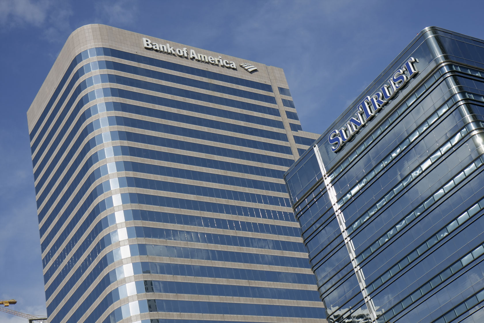 Photo shows the office buildings for Bank of America and SunTrust, which recently merged with BB&T to become Truist, are seen in Miami.