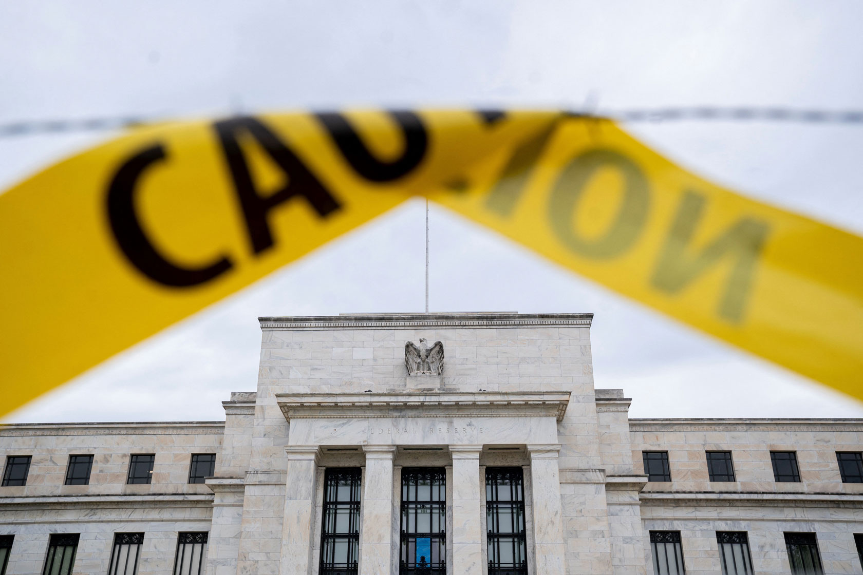 The U.S. Federal Reserve building is seen past caution tape in Washington, D.C.