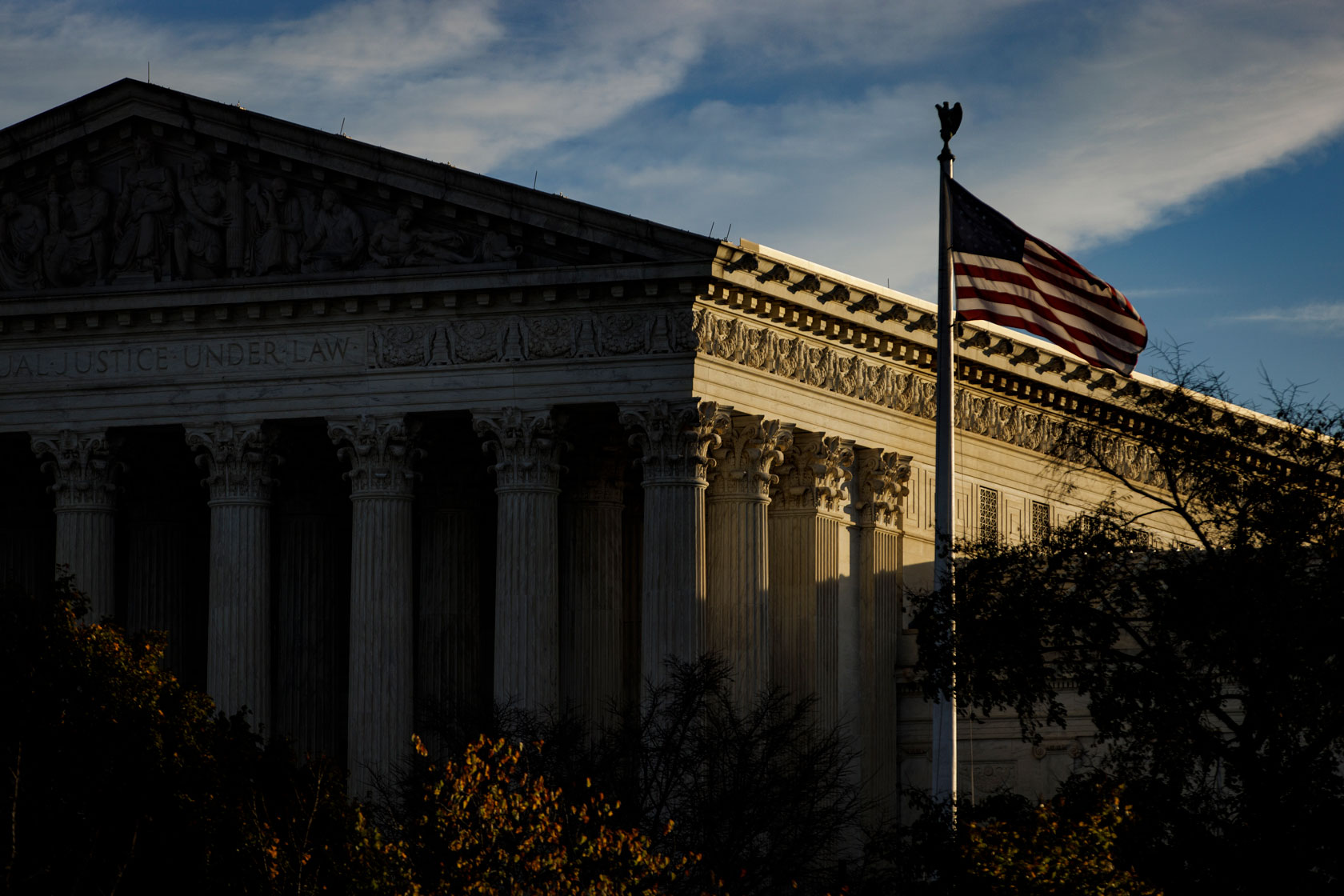 The U.S. Supreme Court building is pictured at sunrise.