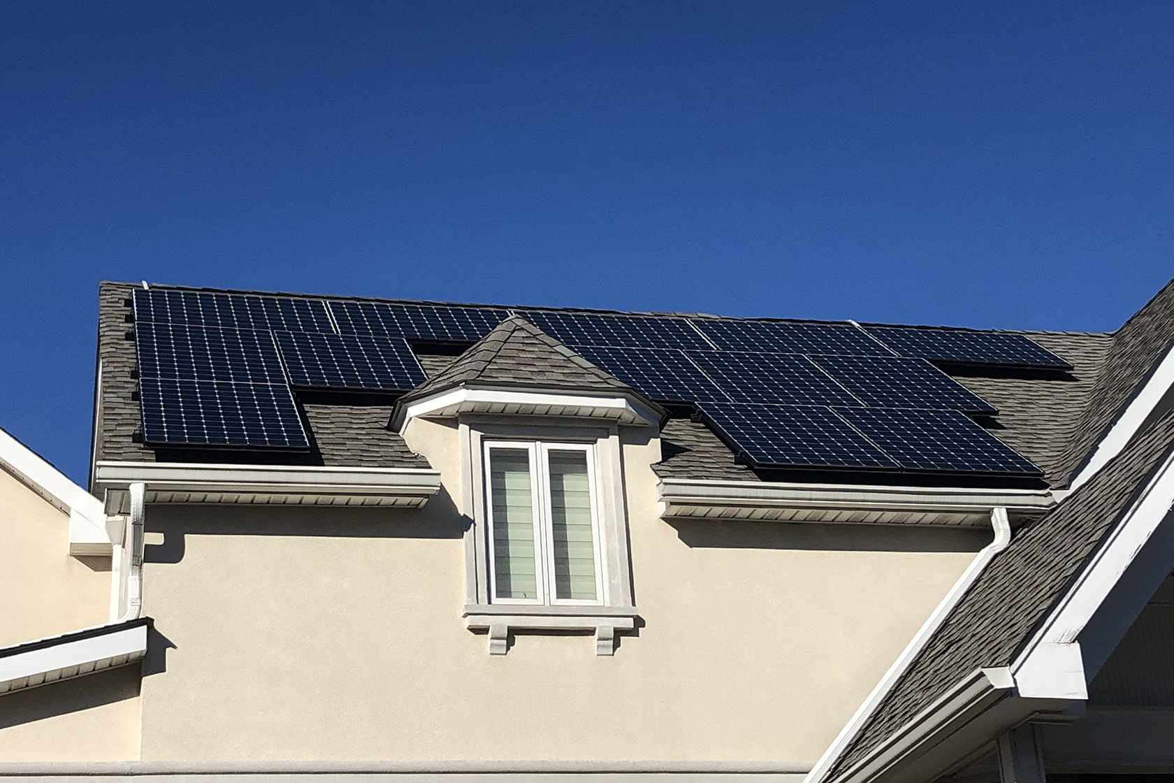 Solar panels on top of a roof