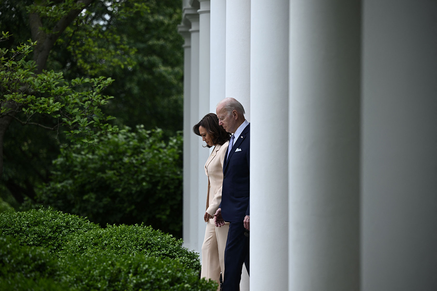 U.S. Vice President Kamala Harris and President Joe Biden prepare to deliver remarks.