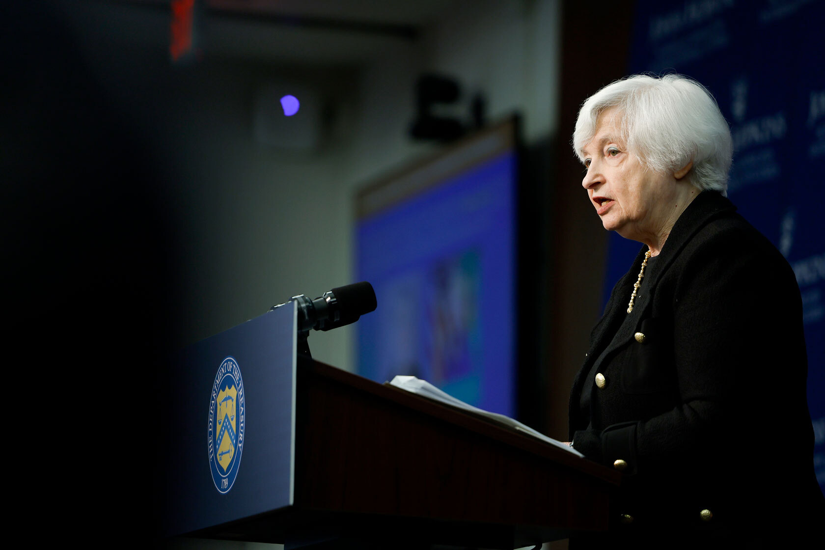 U.S. Secretary of the Treasury Janet Yellen delivers remarks.
