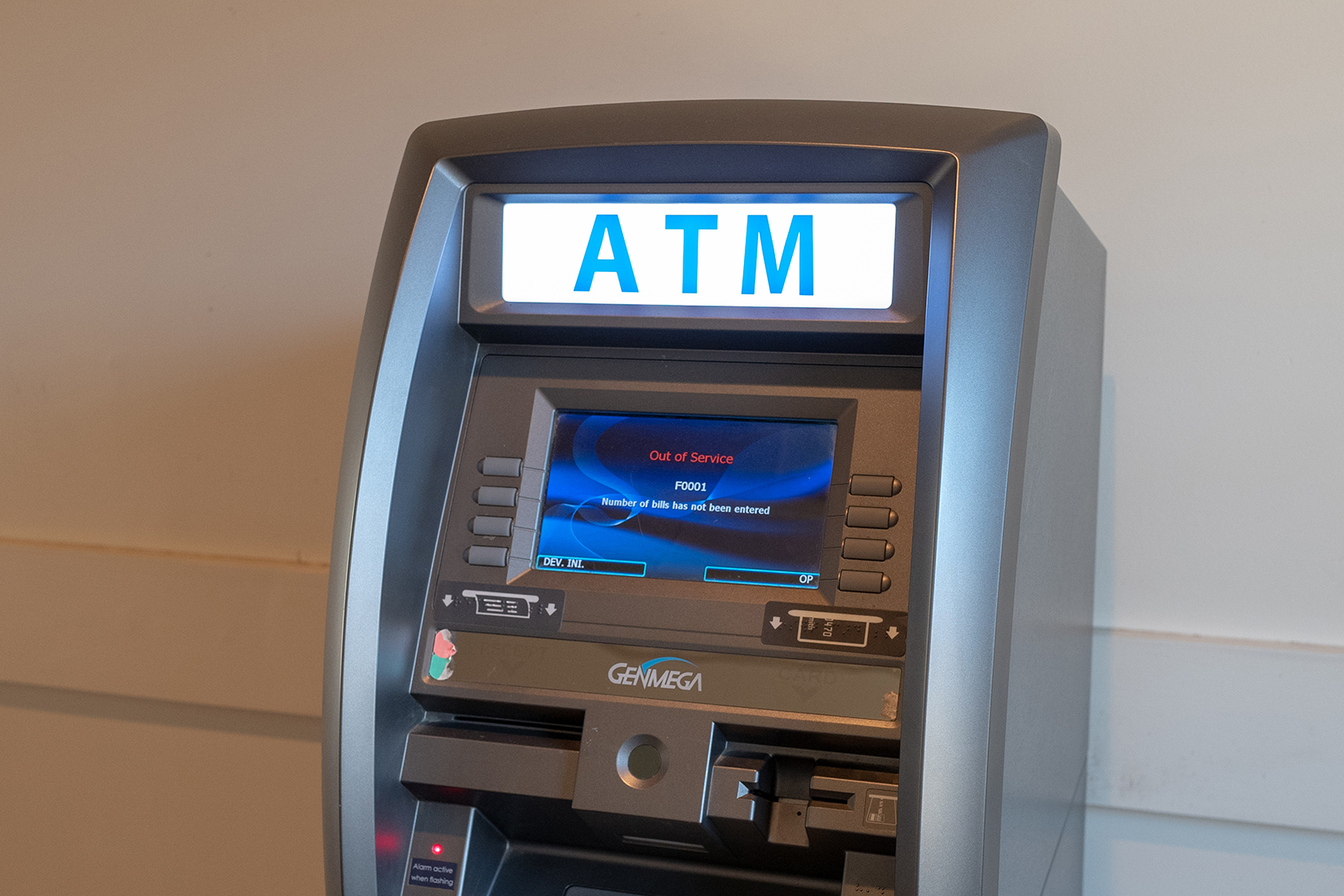 ATM whose screen reads 