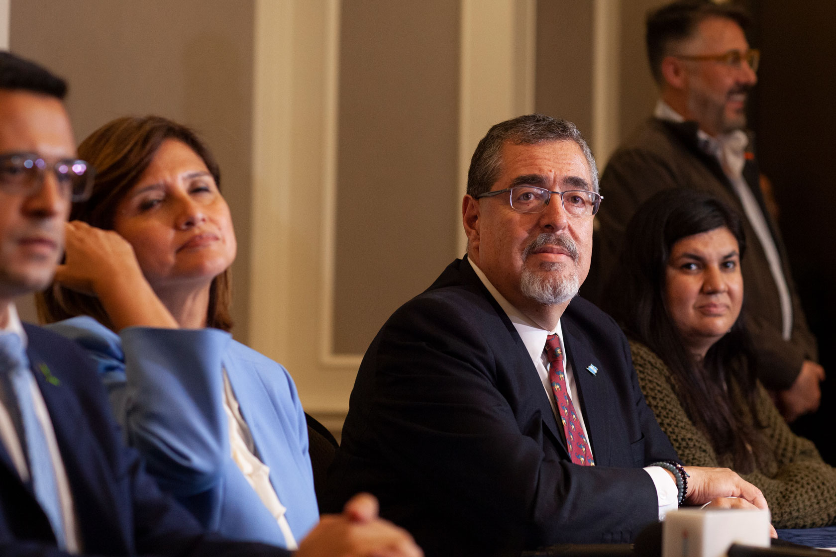 Bernardo Arevalo speaks at a press conference in Guatemala.