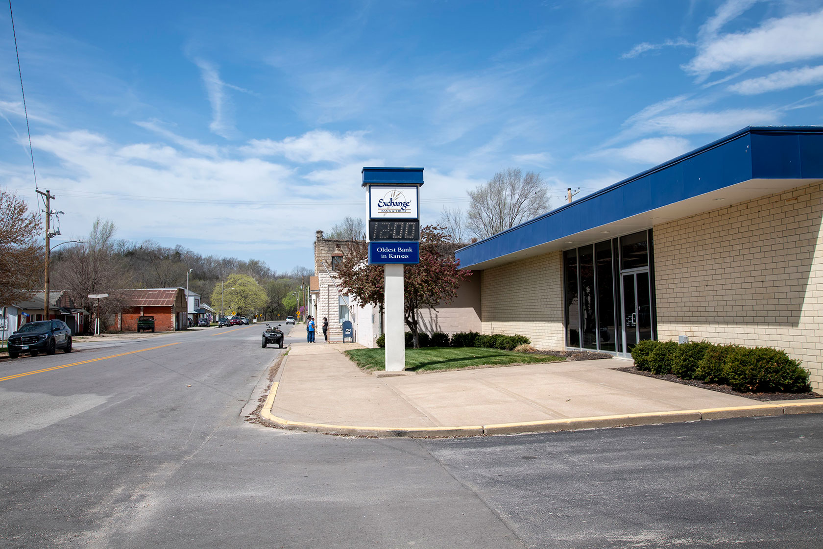 A bank in Easton, Kansas, is pictured.