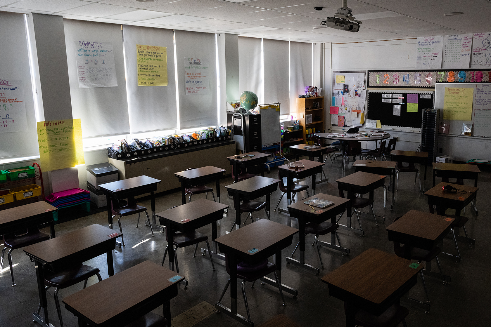 Empty elementary school classroom