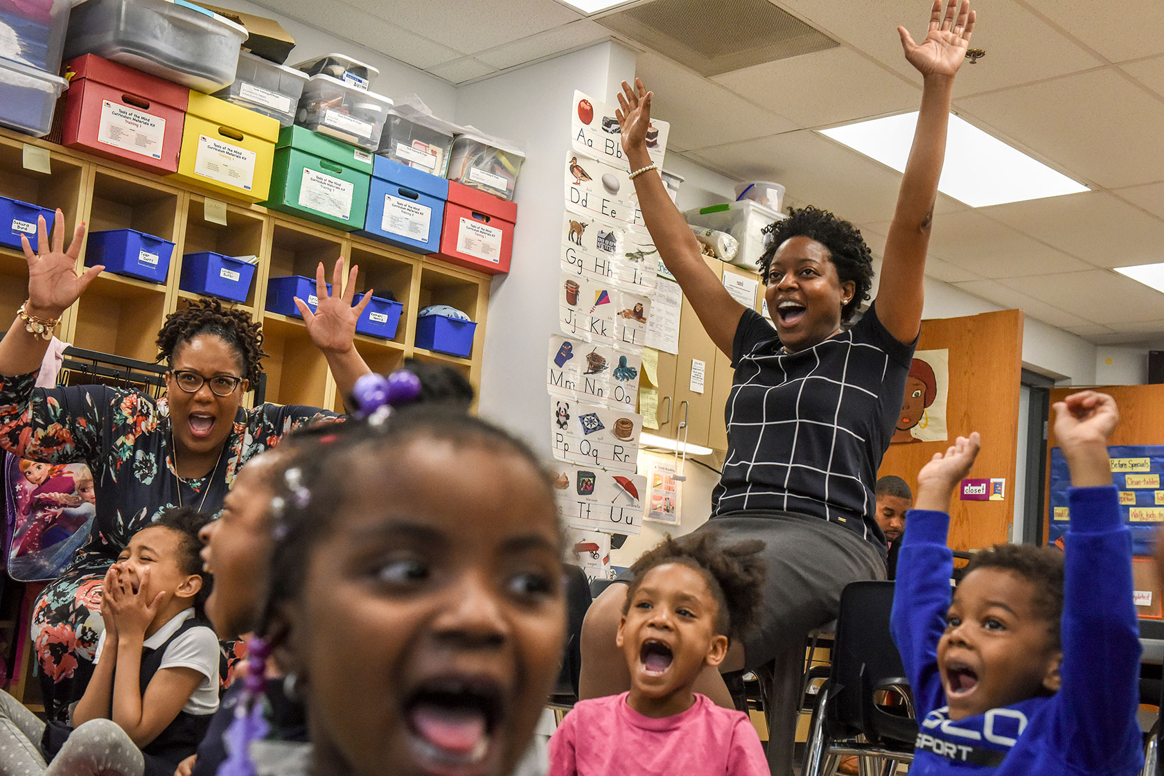 Preschool students in Washington, D.C., are joined by the interim chancellor for District of Columbia Public Schools.