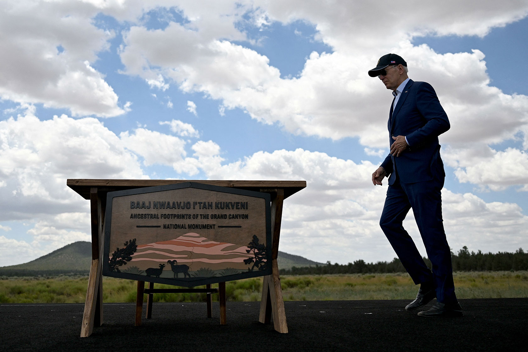 U.S. President Joe Biden walks to sign a proclamation to designate Baaj Nwaavjo I’tah Kukveni - Ancestral Footprints of the Grand Canyon National Monument.