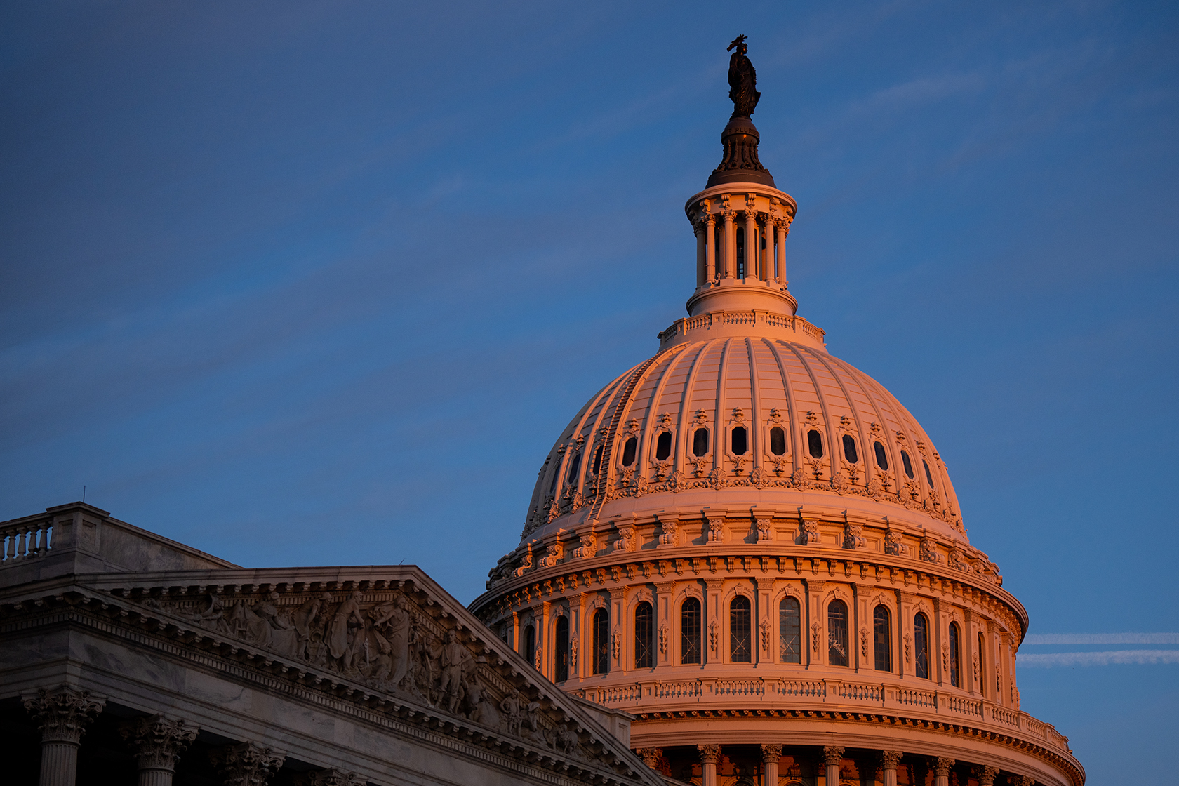 Sunlight his the U.S. Capitol dome.