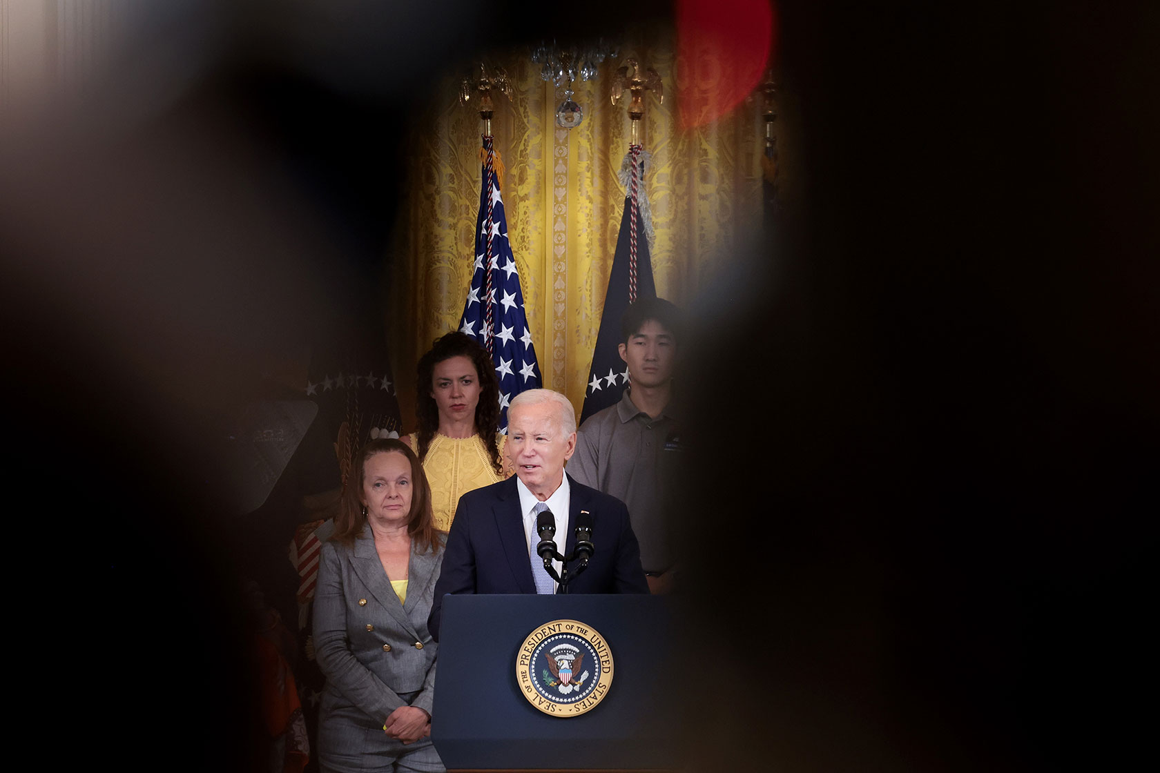 U.S. President Joe Biden delivers remarks on the first anniversary of the Inflation Reduction Act.